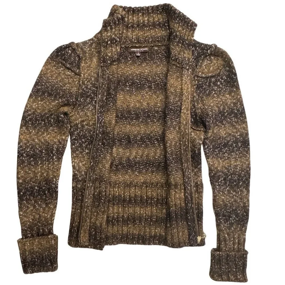 ADRIENNE VITTADINI Wool Blend Cardigan‎ Zip Up Sweater Medium Brown Multicolor